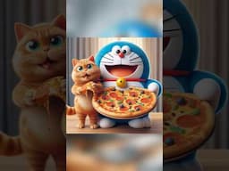 Doraemon and ginger cat eating pizza #doraemoninhindi #doreanmon #shortfeed #doraemonstory #nobita