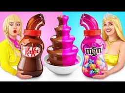 Chocolate Fountain Fondue Challenge | Expensive vs Cheap Food Competition by RATATA POWER