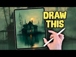 PROCREATE Spooky House DRAWING Tutorial in EASY steps