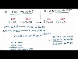 Estequiometria com reagente em excesso e reação de neutralização ácido-base.
