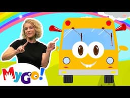 Wheels on the Bus with Blippi! | MyGo! Sign Language for Kids | Educational Videos