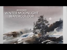 4 COLOUR MOONLIGHT WATERCOLOR Landscape, Beginners ABSTRACT Watercolour PAINTING Techniques Tutorial