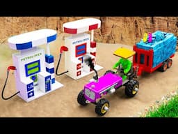 diy tractor mini petrol pump for Heavy truck loaded full bricks | science project ‪@sunfarming7533‬