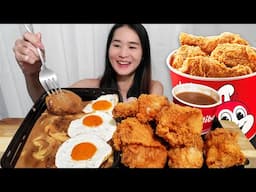 Jollibee Burger Steak & Eggs Mukbang! Original Crispy Chickenjoy Fried Chicken - Filipino Food ASMR