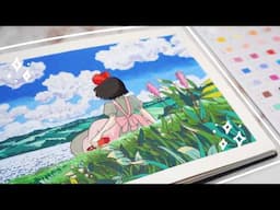 painting a studio ghibli scene and trying out arrtx acrylic markers | kiki's delivery service 🌱