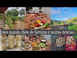 Chuva na roça | comida deliciosa no fogão de lenha+ colheita das cebolas