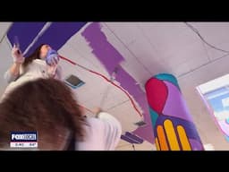 Art students paint mural to brighten TWU walkway