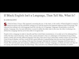 If Black English Isn't a Language, Then Tell Me, What Is? James Baldwin Full Audiobook