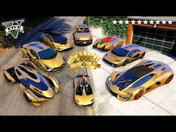 GTA 5 - Stealing Golden Lamborghini SuperCars with Franklin! | (Real Life Cars #24)