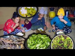 Buff Dry Meat & Caigua BARELA mix recipe with rice cooking & eating in The village | Chuchche Karela