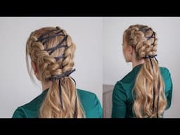 DOUBLE BRAIDED RIBBON HAIRSTYLE | Easy Hairstyles for Medium Long Hair