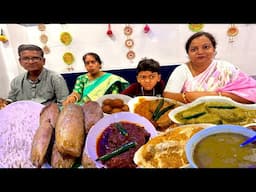 Eating Show - মা বাপিকে নিয়ে বিজয়ায় জমিয়ে খাওয়া দাওয়া করলাম | MUTTON KOSHA | SHORSHE ILISH | PRAWN