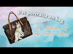 Pet portrait paintings on client’s bag | Painted bag collection