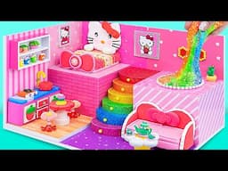 How To Make Pink Hello Kitty House with Rainbow Slime Pool from Carboard | DIY Miniature House