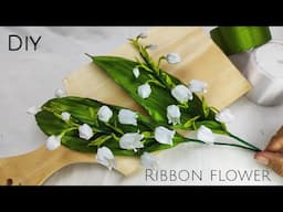 DIY ribbon flower/how to make satin ribbon flower lily of the Valley easy