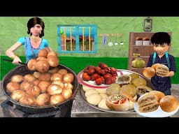 Stuffed Chicken Bun Recipe Street Food Homemade Chicken Bun Hindi Kahani Moral Stories Comedy Video