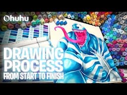 Drawing Venom with Ohuhu Markers - Creative Process from Sketch, Coloring to Final Illustration Art