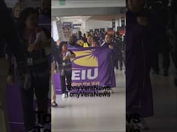 LAX airport employees protesting at LAX airport