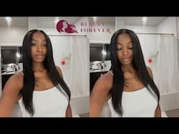 😍 *SILK PRESS LOOK* 5X5 HD YAKI STRAIGHT GLUELESS WIG SUPER EASY INSTALL | BEAUTY FOREVER HAIR