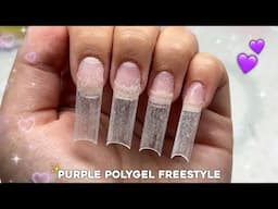 PURPLE POLYGEL FREESTYLE💜 GLITTER & CHARMS NAIL DESIGN l Live Stream