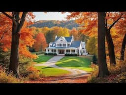 Beautiful Autumn Foliage in Countryside - Fall Leaves Colors and Cozy Homes - Autumn Ambience  4K