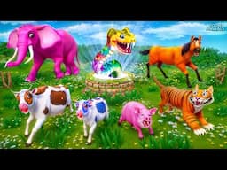 Magical Serpent vs. Forest Animals! Elephant, Tiger, Cow, Pig & Horse | Wildlife Rescue Adventure