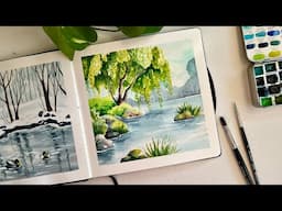 Painting a simple Watercolor landscape / Watercolor tutorial / Landscape painting