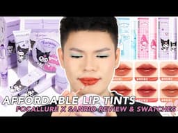 TRYING NEW AFFORDABLE LIP TINTS!!! FOCALLURE X SANRIO LIP TINT REVIEW AND SWATCHES (ALL SHADES)