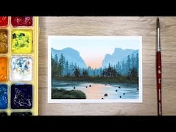 Mountain Landscape Real Time Gouache Tutorial w/ HIMI GOUACHE