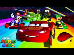 Lightning McQueen Vs Super Mario Bros ⚡ Rainbow Road Ragu