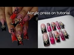 PRESS ON NAIL ART TUTORIAL ❤️ Acrylic press on’s , airbrush nail art tutorial,