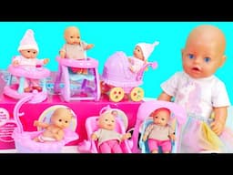 Baby dolls are hungry. Pretend to play babysitter at the nursery center. Playing with toys.