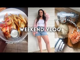 WEEKEND VLOG! Cook with us, eat piercings, Goodwill & TJ Maxx Hauls!