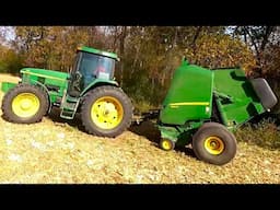 Round Baling Corn Stalks For Bedding On A Small Dairy Farm! Harvest 2024!