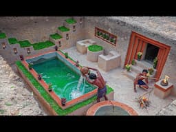 Two Man Building a Modern Private Pool in Underground Tunnel Temple House