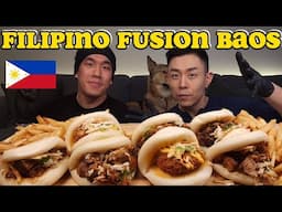 FILIPINO FUSION BAO MUKBANG | Pork Adobo + Beef Brisket Asado + Sinigang Fries + What Did We Watch?