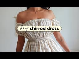 DIY Shirred Off The Shoulder Dress 🌹 FREE Pattern Made From Rectangles!