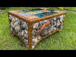 Make Amazing Table of Mushrooms, colored Stones and Epoxy resin.