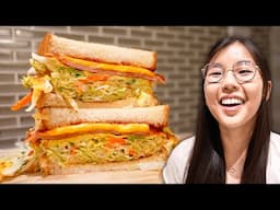 Korean Street Toast 🍞 (VIRAL Cabbage + Egg Sandwich w/ Ham + Cheese)