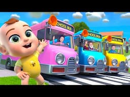 Wheels on the Bus | Pink, Blue and Yellow Buses + more Newborn Baby Songs & Nursery Rhymes