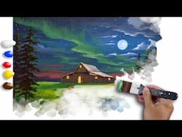 Acrylic Painting Landscape Cabin in Moonlight / Time-lapse / JMLisondra