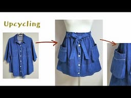 DIY Upcycling denim shirt /셔츠 리폼/치마 만들기/Making Skirt/청 남방/옷수선/옷 만들기/Refashion