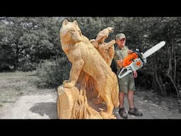 REAL SIZE WOODEN WOLF, Amazing Chainsaw Wood Carving | Vlad Carving