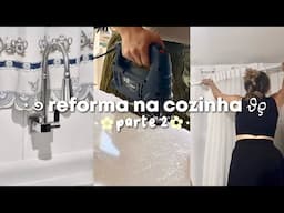 reforma na cozinha - parte 2 🌷͙֒✧˚⋆ Bancada, cortina, led, armários*