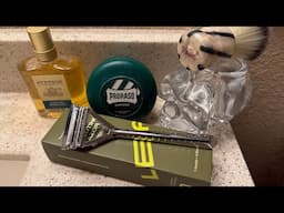 Leaf Shave 3-Blade Razor revisited, Stetson Cooling Moisture Aftershave, Pearl Brush & Proraso.