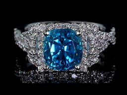 NATURAL Pool Blue Zircon Diamond Ring CERTIFIED 14k White Gold Vintage Estate 7.38 tcw Earth Mined