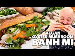 Delicious Vegan Pulled Oyster Mushroom Banh Mi Style Sandwich