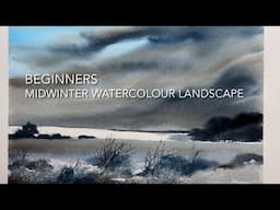 3 COLOUR MIDWINTER WATERCOLOR Landscape, Beginners Loose Watercolour PAINTING Techniques Tutorial