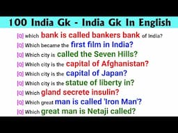 100 India Gk - India Gk In English | General knowledge questions and answers for competitive exams