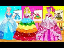 [🐾paper Diy🐾] Rainbow, Pink Vs Blue Princess Makeup and Dress Up Contest |Rapunzel Compilation 놀이 종이